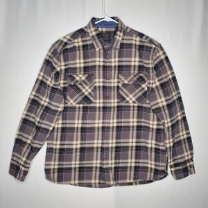 Jachs Heritage Heavy Flannel Shirt Mens XL Brown Gray Plaid Camp Shore Outdoor